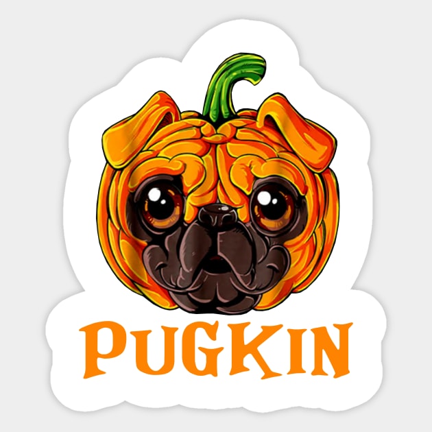 Pugkin Funny Pug And Pumpkin Sticker by celestewilliey